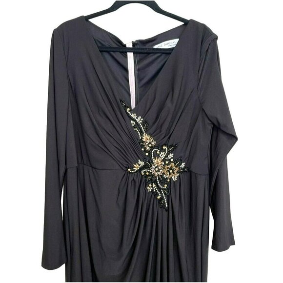 Mac Duggal Maxi Dress Black Formal Long Sleeve Embellished Gown Sz 16 NWT - Picture 4 of 8